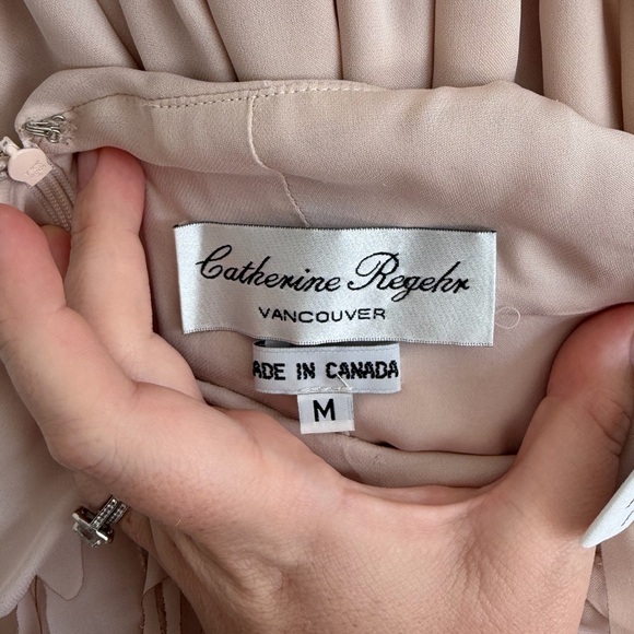 Catherine Regehr Formal Dress T Neck Bejeweled 100% Silk Spiral Hem Pink Medium - Picture 3 of 13